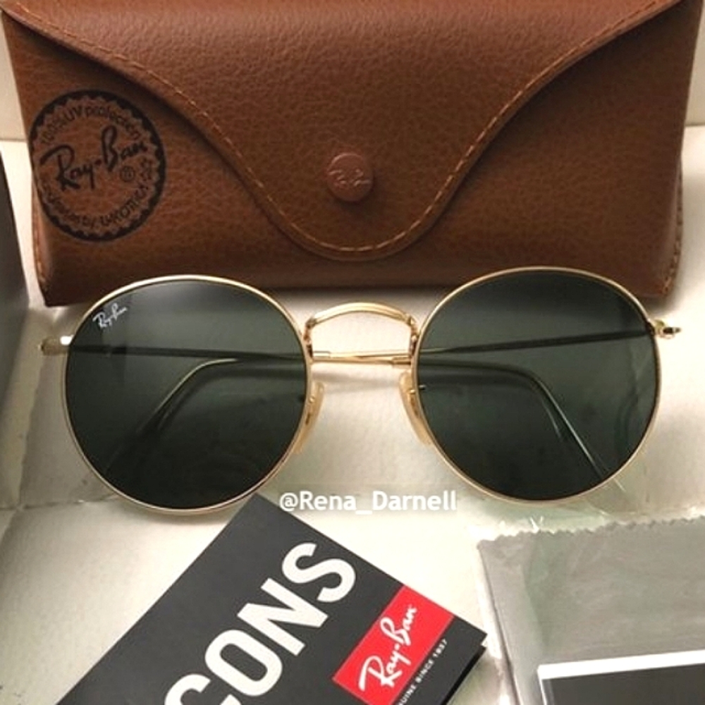 Ray-Ban Gold Frame Green Lens Round Sunglasses